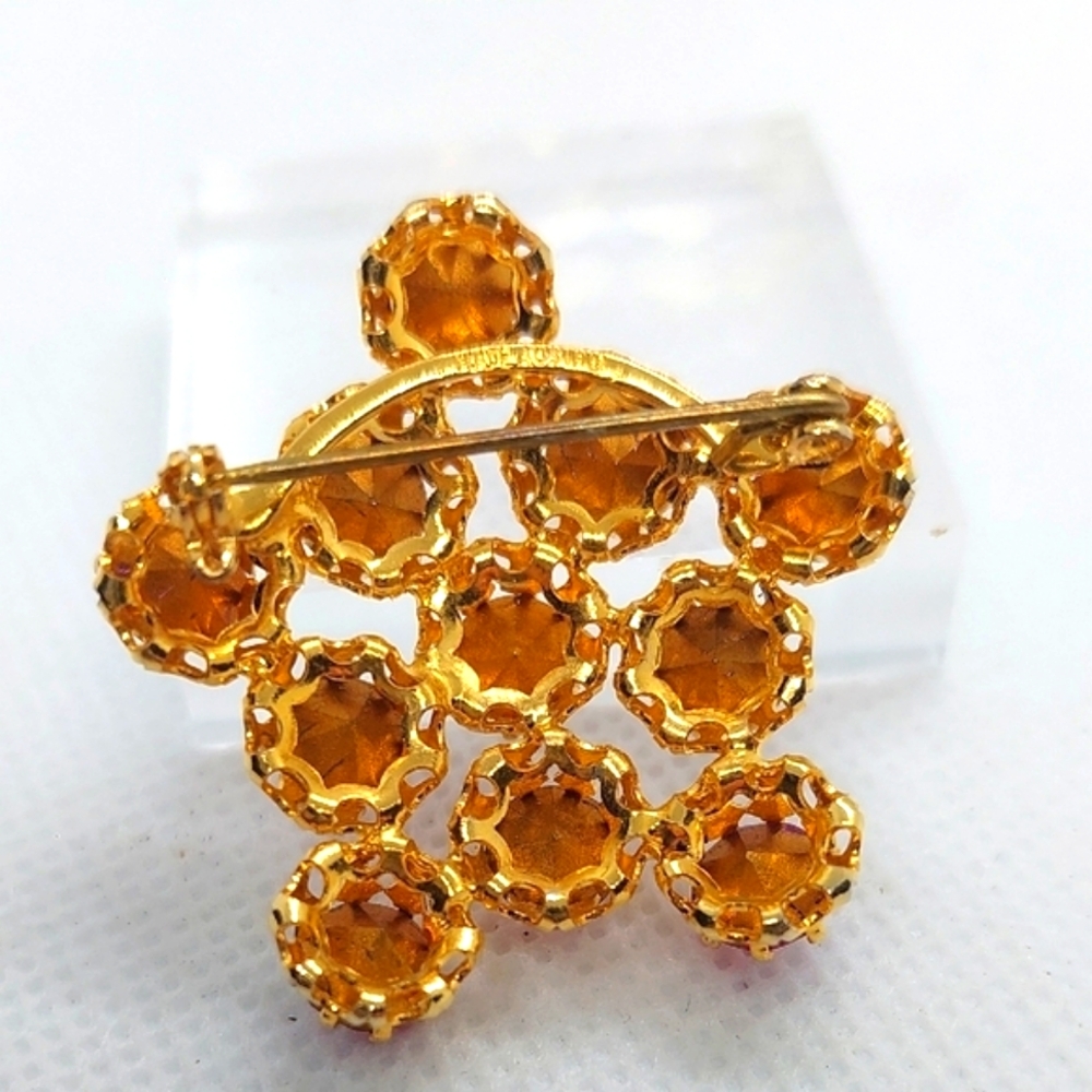 MADE AUSTRIA 3 Shades Of Pink Faceted Rhinestones Domed Prong Set Vintage Brooch - Picture 5 of 12